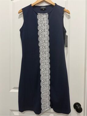 Isaac Mizrahi Navy Mini Dress with White Lace Center